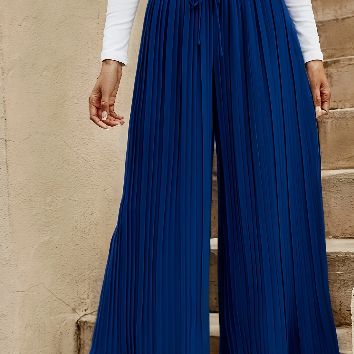 Women's Wide-Leg Pants with Pleats Olive Green Casual Trousers