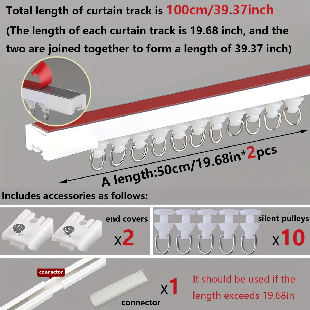 1 dona Kuchli yopishtiruvchi pardalar yo'li, uyda, yotoqxona yoki hammomda shovqinsiz sirpanish uchun