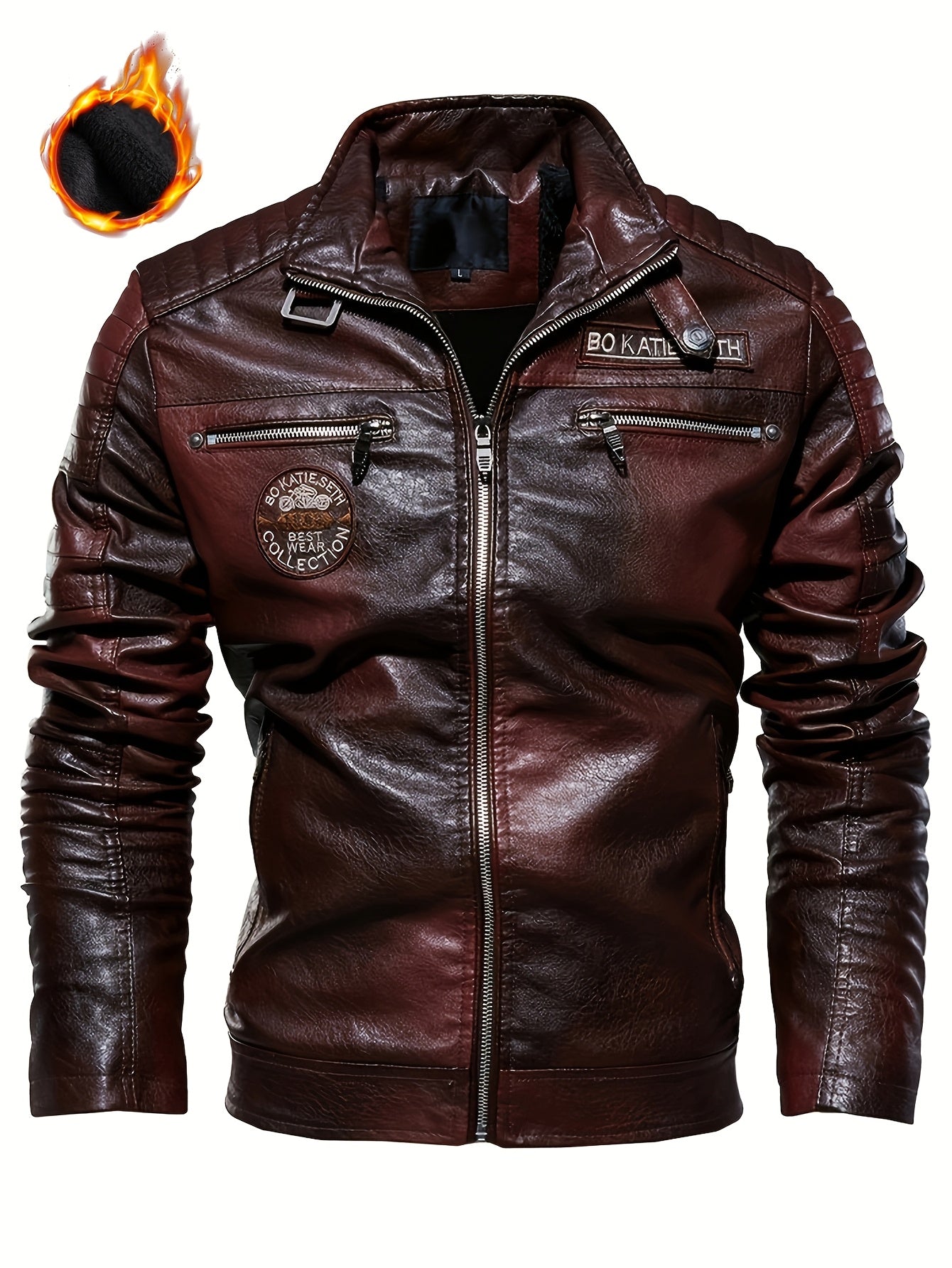 Men's Faux Leather Jacket with Zipper Pockets for Fall Winter Casual