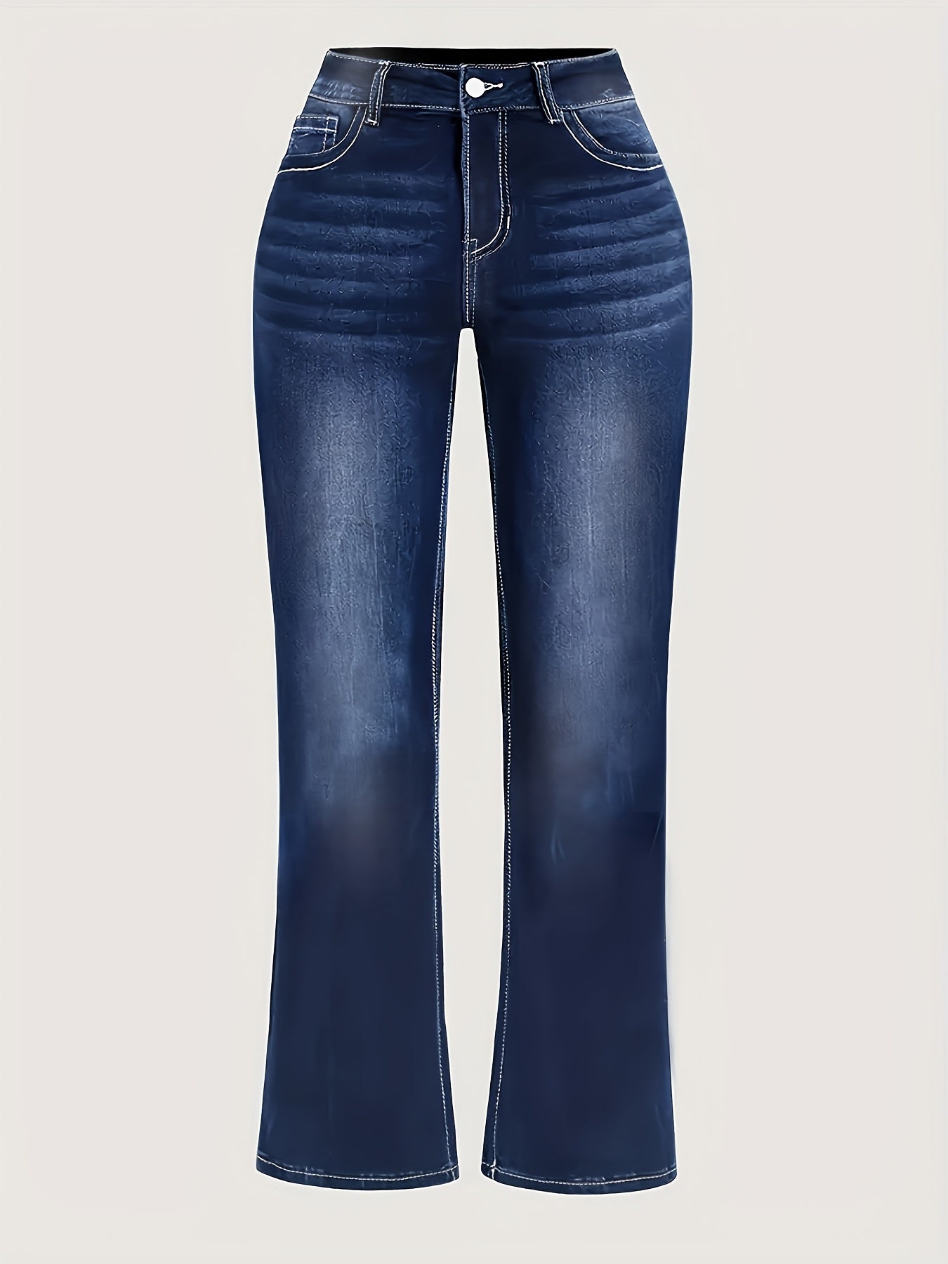 Plus o'lchamli qorong'i vintage geometrik tikilgan jinsi shimlar, kengaytirilgan oyoqlari bilan