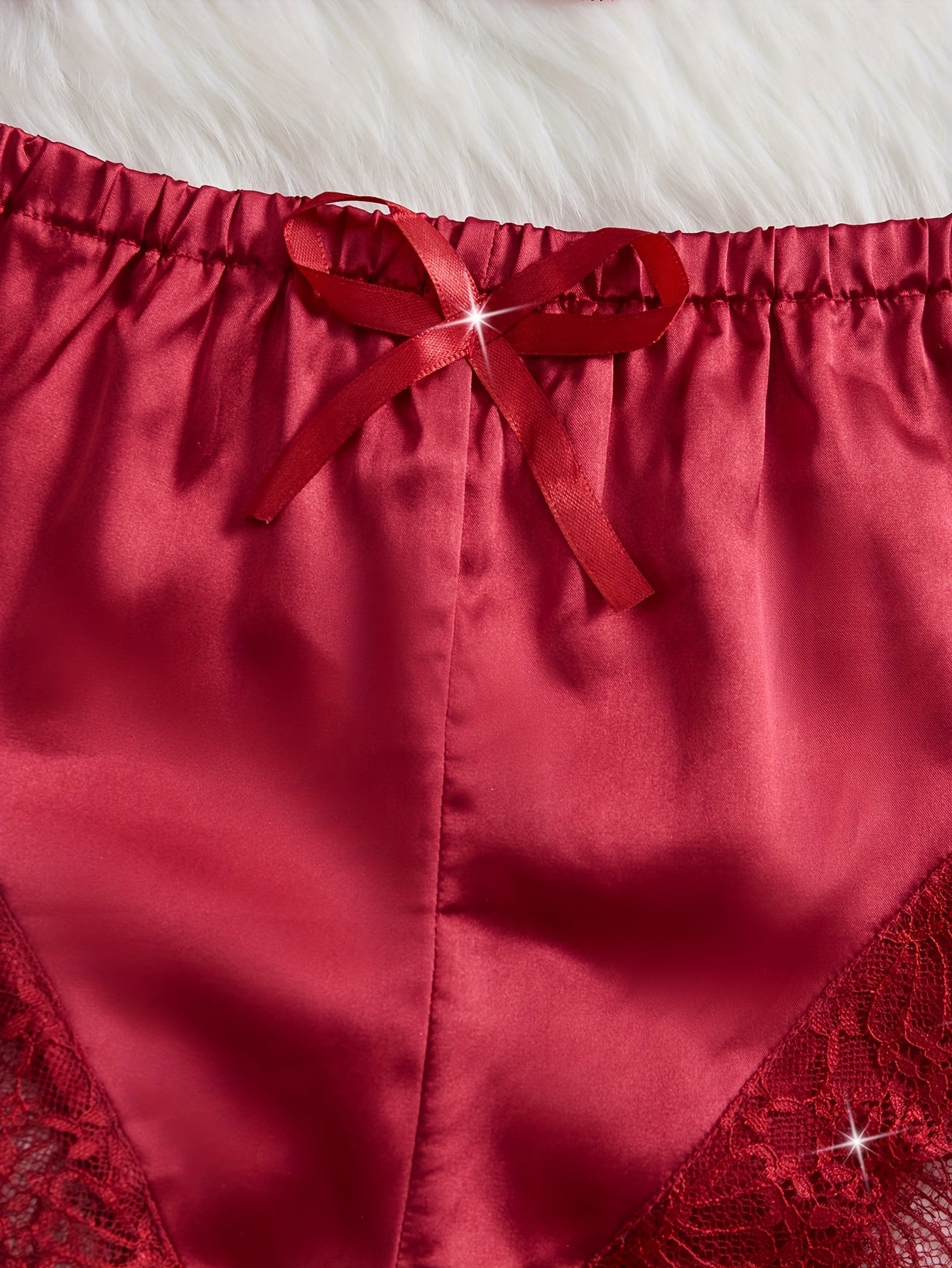 Women's Floral Lace Lingerie Set with Camisole and Bow Shorts for Valentine's Day