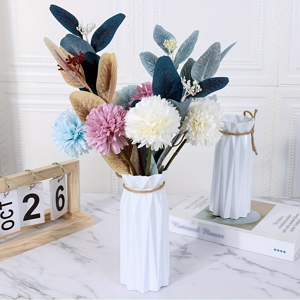 Set of 4 Plastic Vases with Origami Design and Pampas Grass Pattern 17.5cm Tall for Home Office Decor