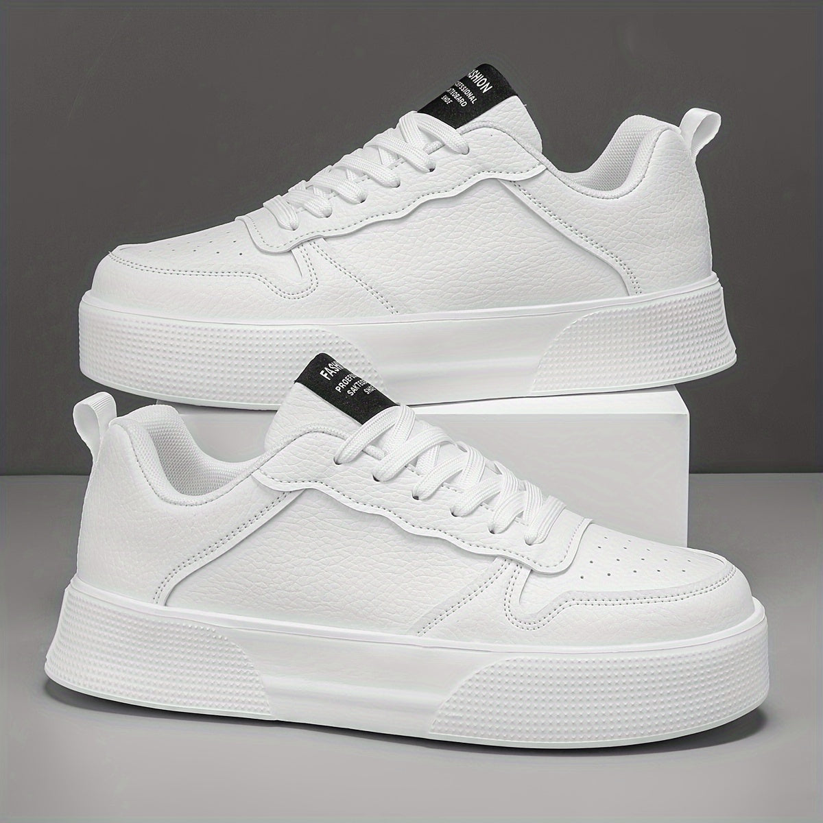 Men's Casual Sneakers with Solid Color PU Upper and Thick EVA Sole for Comfort and Height