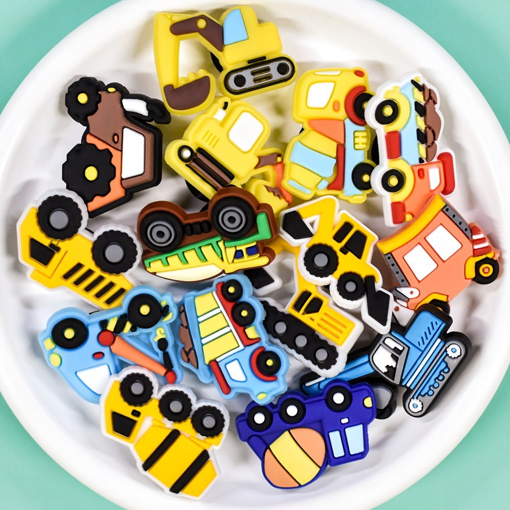 15pcs Soft PVC Construction Vehicle Shoe Charms for Sandals and DIY Accessories