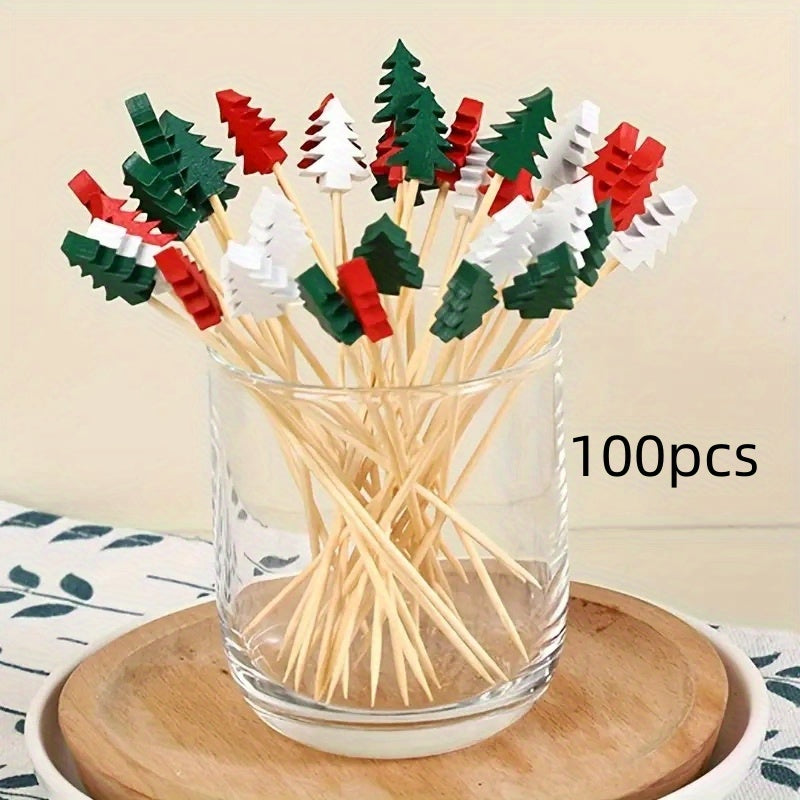 Disposable Bamboo Picks for Christmas Tree Fruit and Cocktail Decorations 50/100 Pack