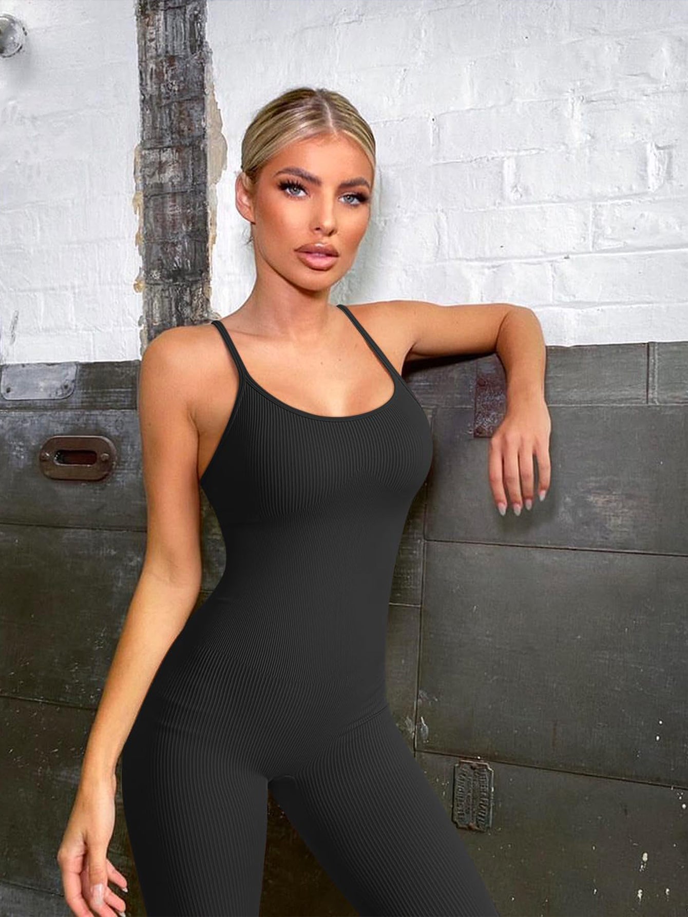 Women's Seamless Breathable Yoga Jumpsuit Solid Black Slimming Activewear