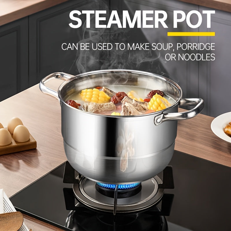 Stainless Steel Steamer and Soup Pot for Induction and Gas Stoves, Durable Noodle Cooker