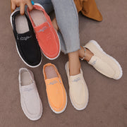 Women's Canvas Low-Top Sneakers with Daisy Design Breathable Slip-On Shoes
