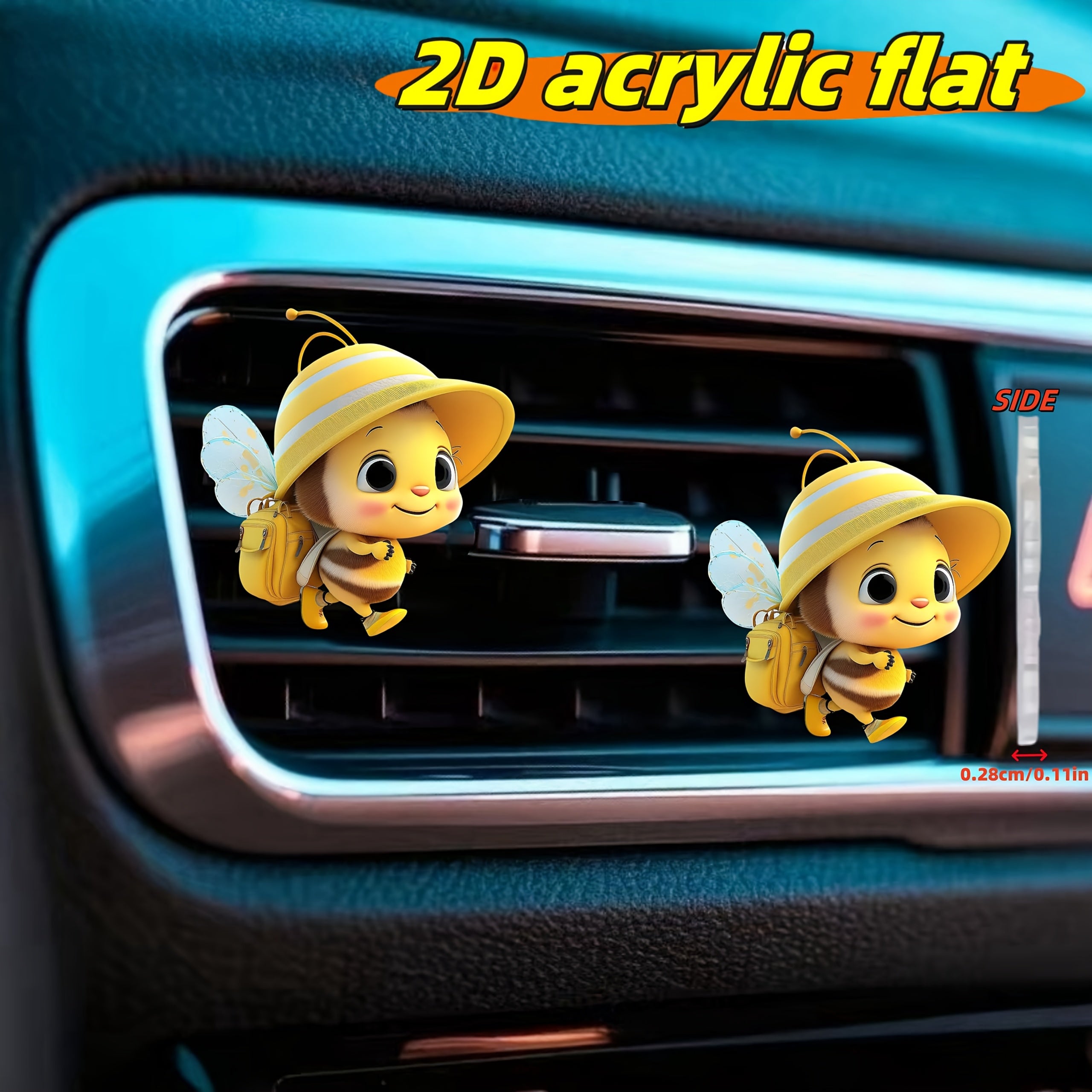 Car Air Vent Aroma Decor Clip 2D Flat Cute Bee Pattern Holder for Vehicle