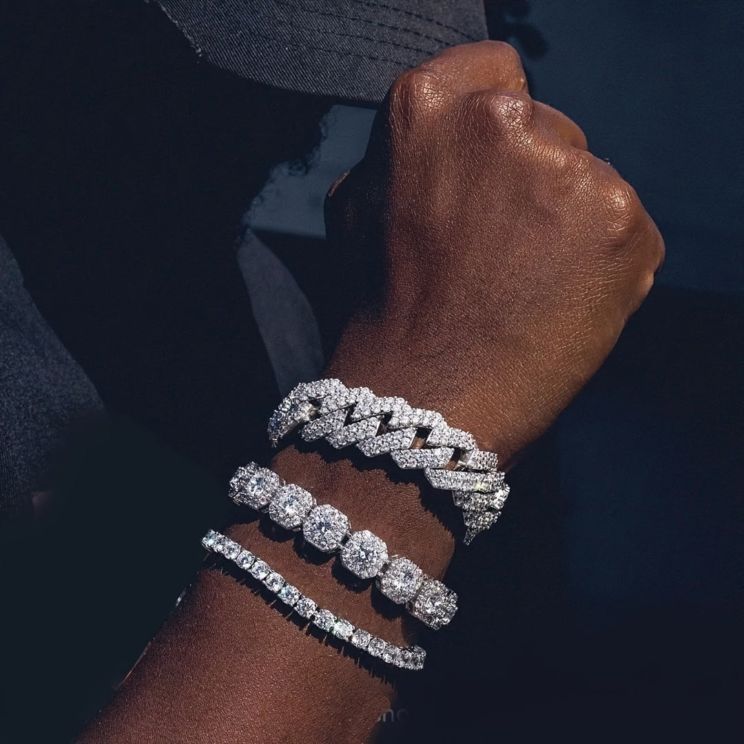 3 ta modali Bling Rhinestone Kuba zanjir bilaguzuklari to'plami, erkaklar va ayollar uchun, Hip Hop uslubidagi muzlatilgan bilaguzuk, qalin zanjir dizayni zargarlik.