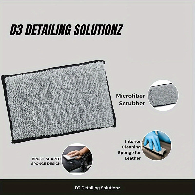 Microfiber Cleaning Sponge Dual Sided for Car, Kitchen, Faux Leather Gray