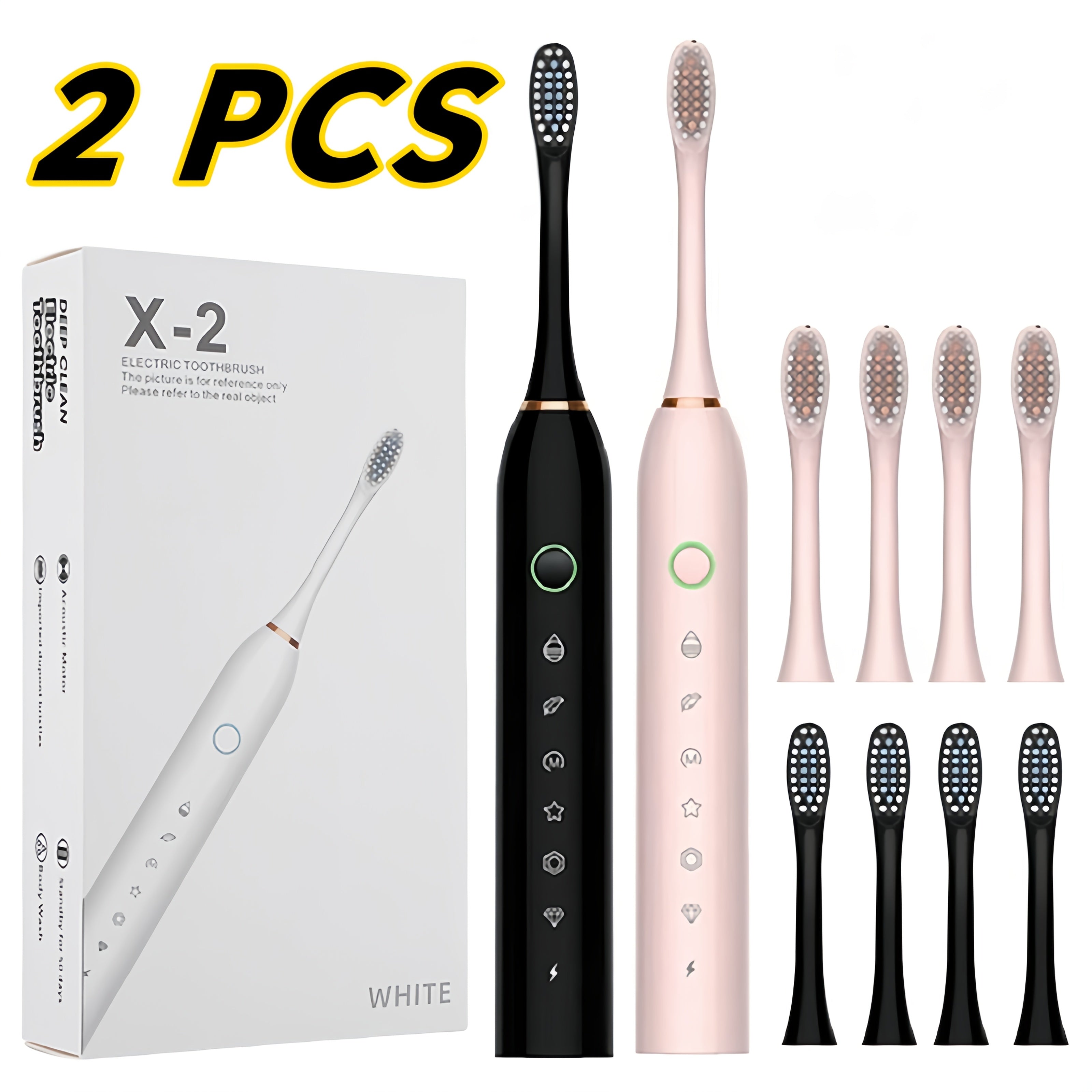 2-Pack Electric Toothbrushes with 6 Modes, Soft Bristles, IP67 Waterproof