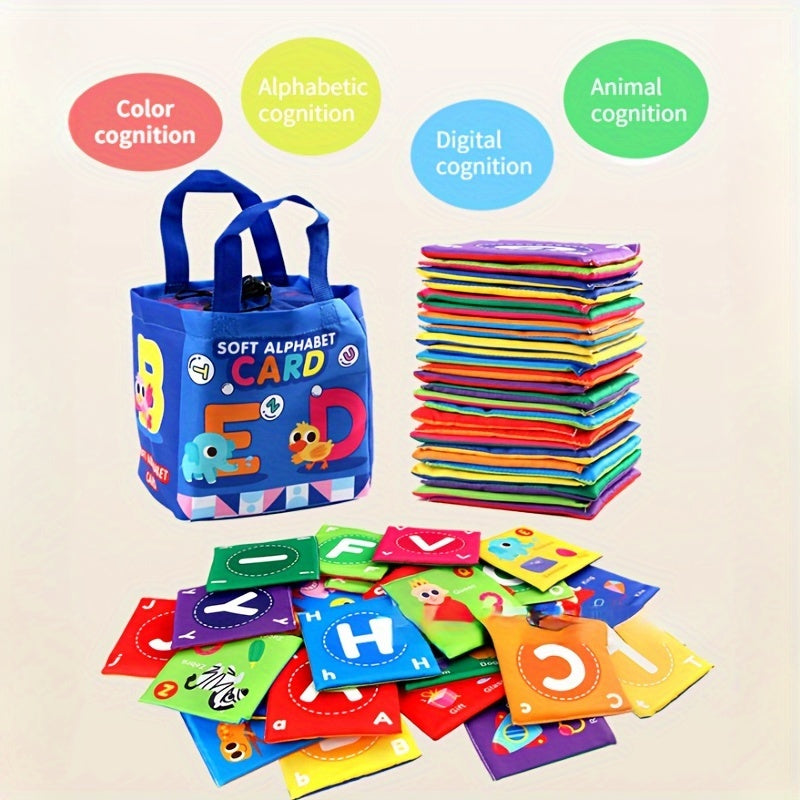 Set de 26 libros de tela para bebés, libros educativos cognitivos con animales, letras, colores, números y bolsa de almacenamiento lavable