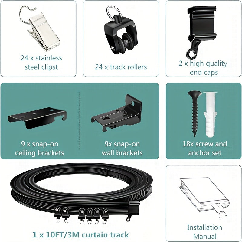 Flexible Bendable Ceiling Mounted Curtain Track System for RVs and Room Dividers