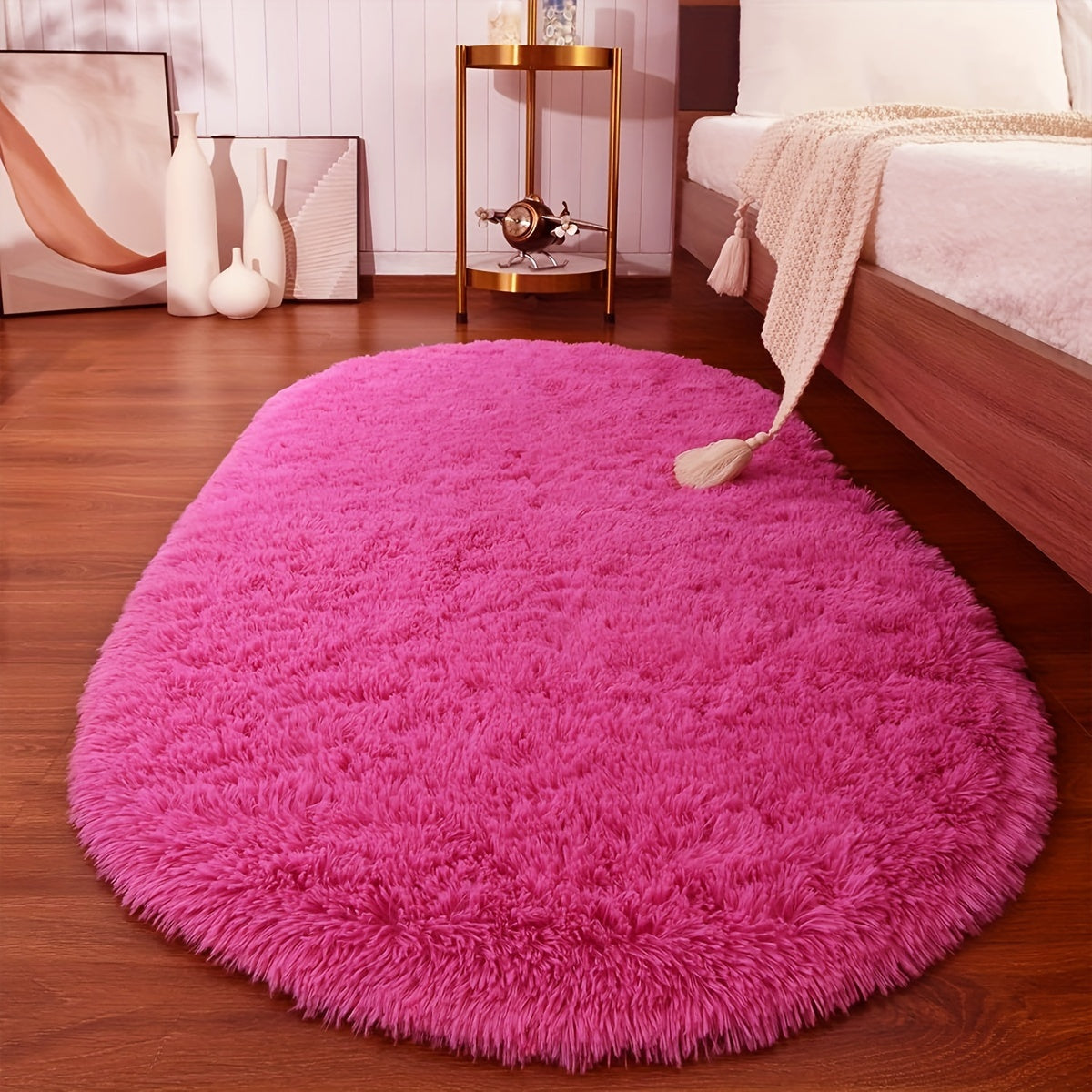 Soft Fluffy Oval Shaggy Area Rug for Bedroom Living Room with Thick Sponge