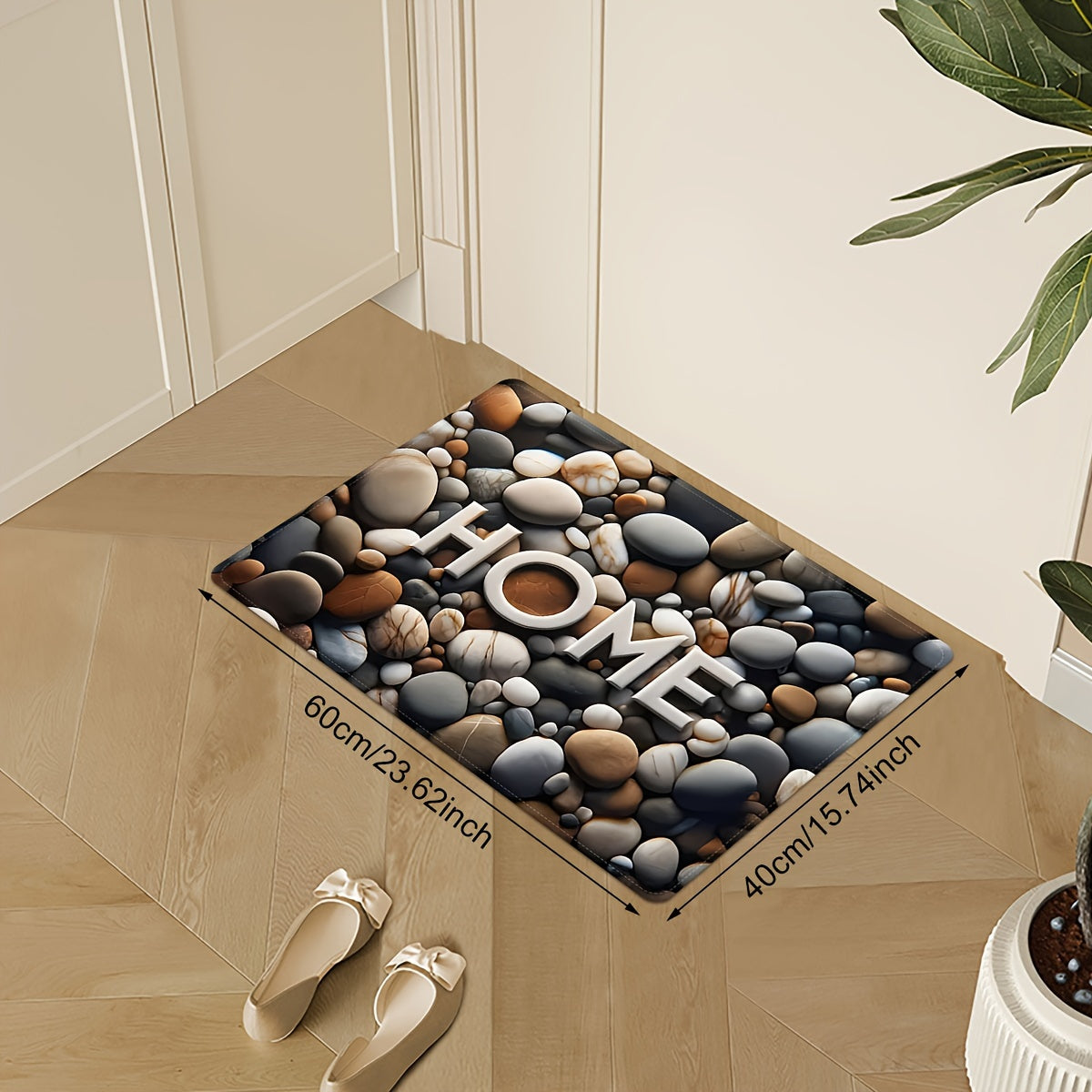 Coastal Stone Flannel Welcome Rug with Memory Foam Non-slip Absorbent Floor Mat