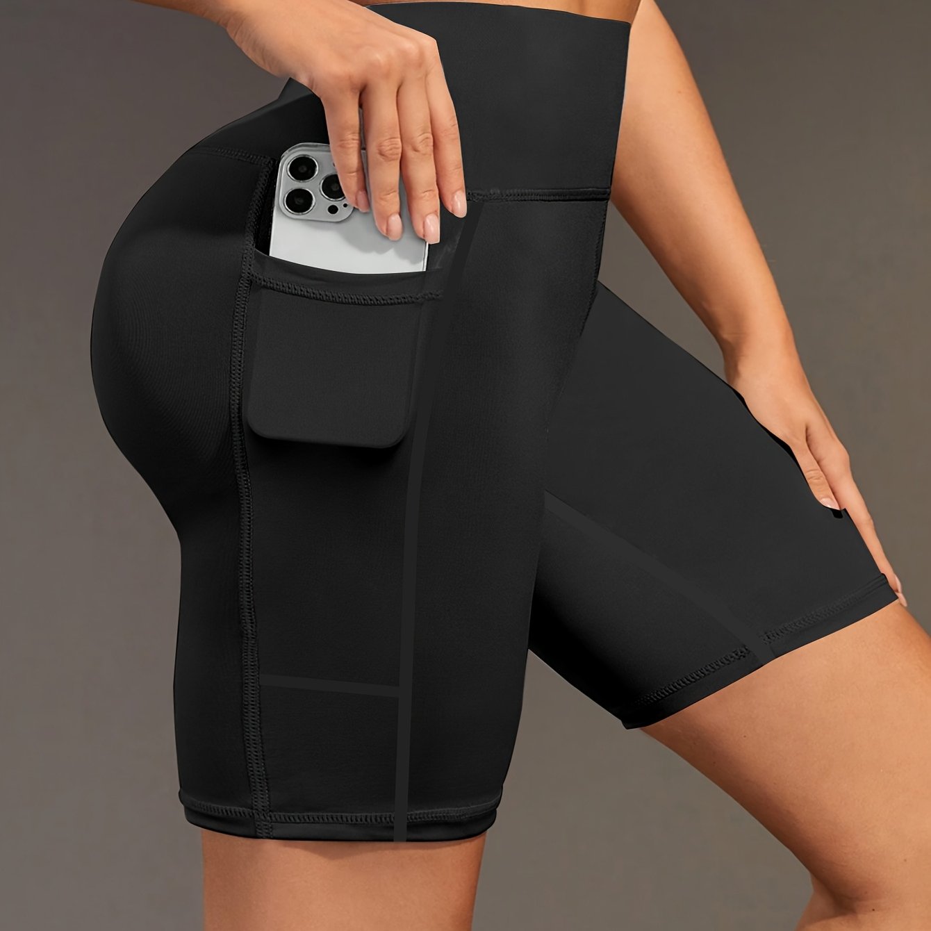 Ayollar uchun yoga shortlari, yuqori bel, cho'ntaklar, elastik to'qima, teal rang, fitnes, kundalik foydalanish