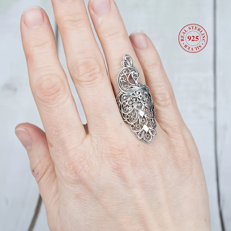 Sterling Silver Peacock Hollow Ring Bohemian Style Wedding Anniversary Gift
