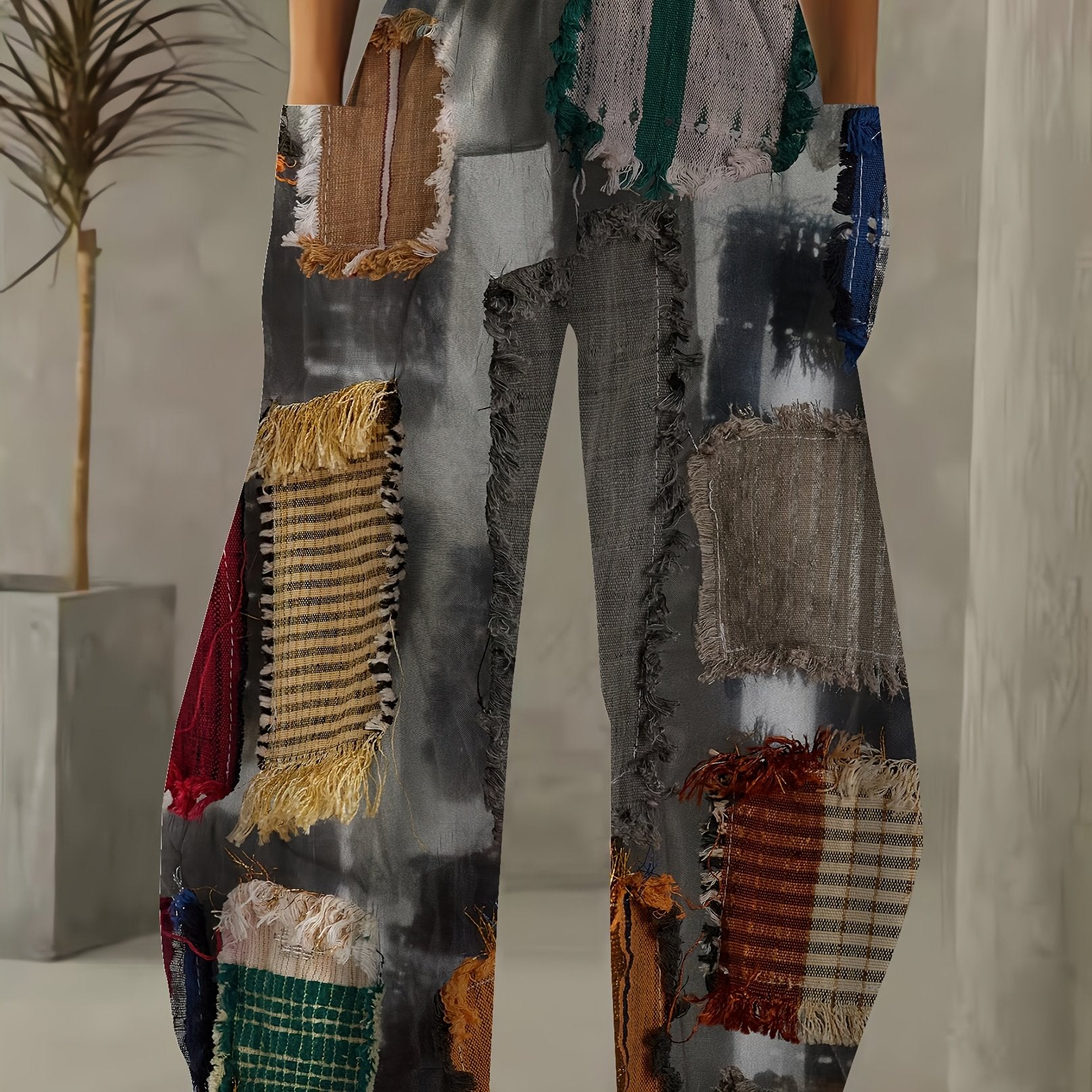 Women's Plus Size Wide Leg Pants Breathable Polyester Casual Summer