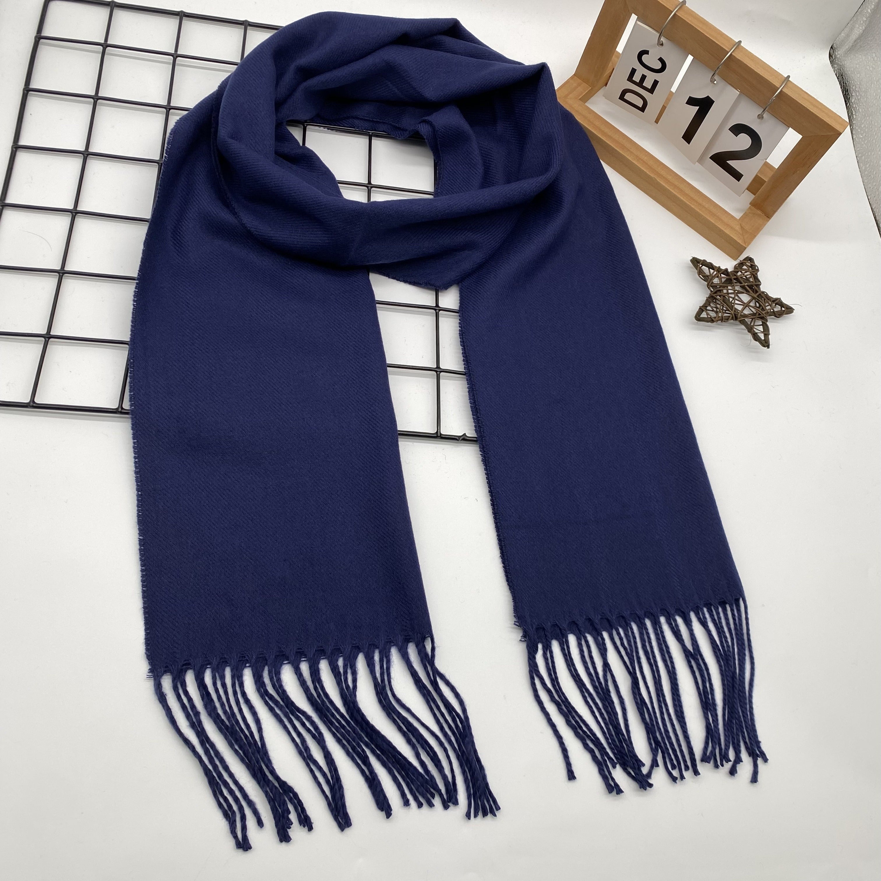 Men's Winter Plaid Scarf with Tassel Edge Soft Polyester Woven Accessory