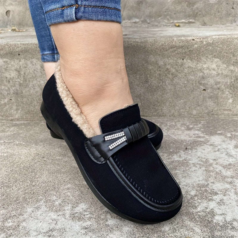 Women's Plush-Lined Loafers Cozy Slip-On Flats Dark Brown