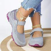 Women's Breathable Knit Sneakers Casual Low-Top Running Shoes with Hook-and-Loop