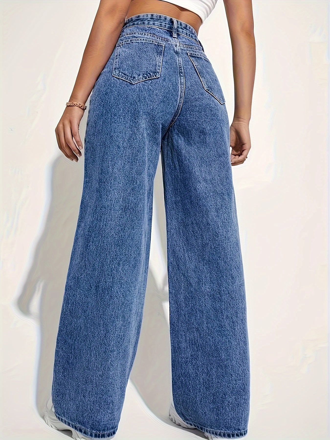Women's High Rise Denim Jeans with Button Fly and Straight Leg