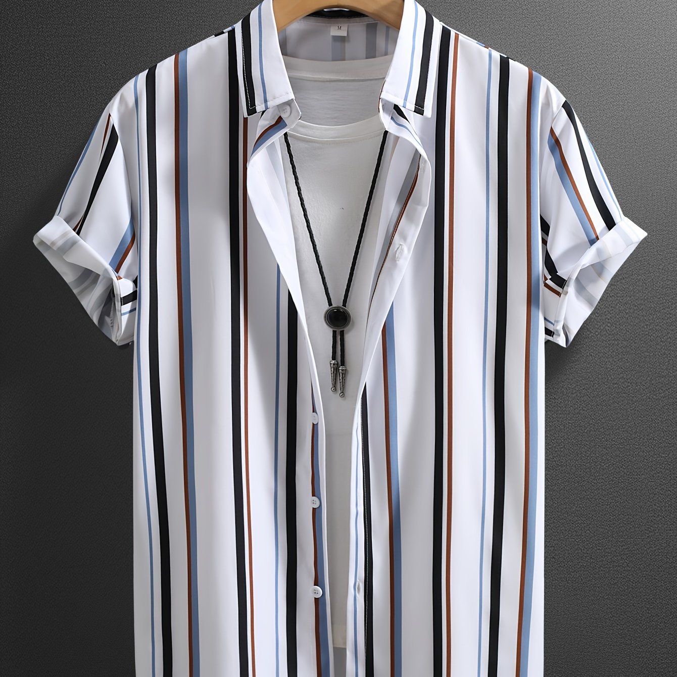 Men's Casual Short Sleeve Striped Shirt for Summer Vacation Resort Wear
