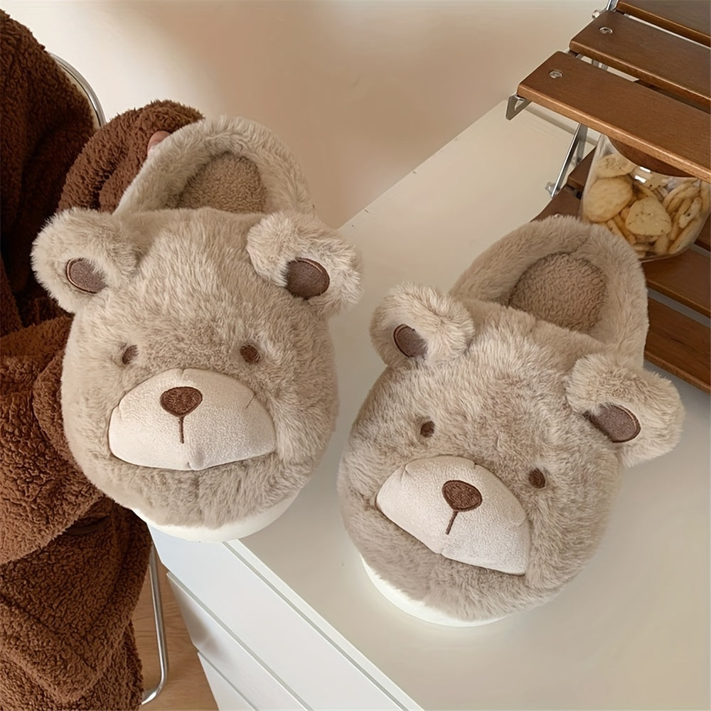 Women's Plush Bear Slippers All-Season Non-Slip Cozy Indoor Shoes