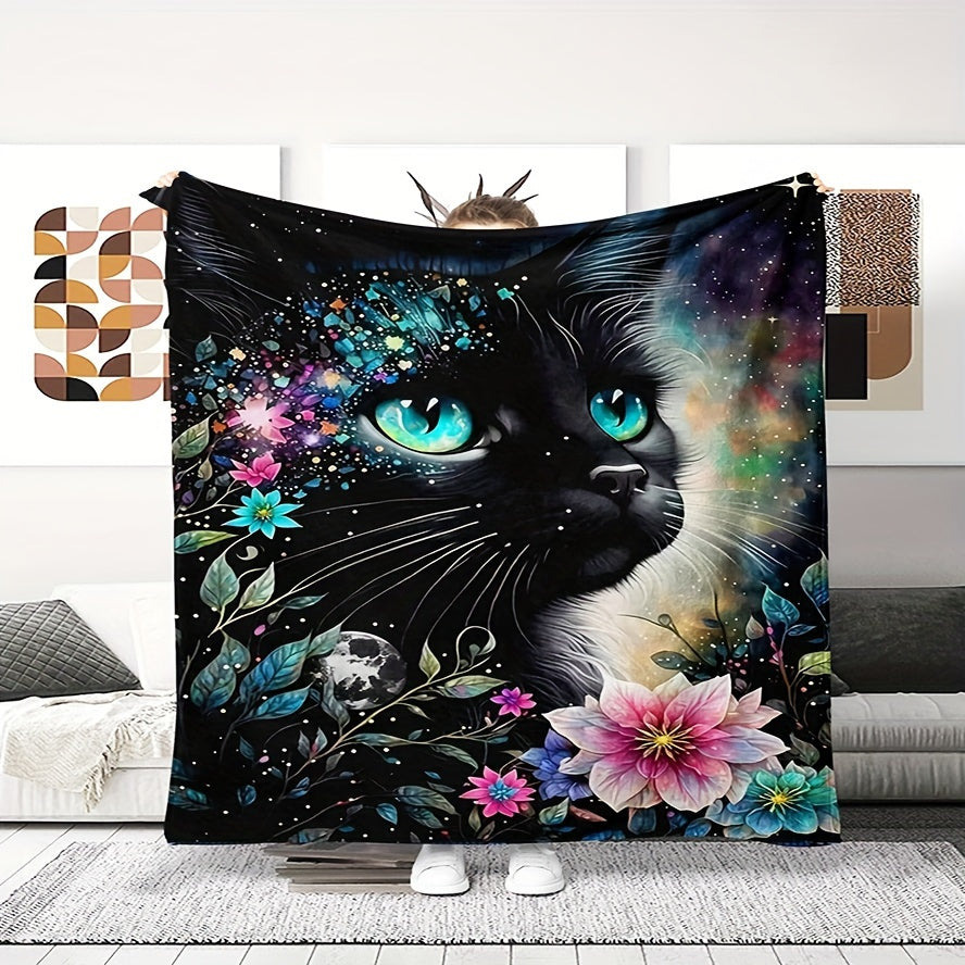 Black Cat Animal Flannel Throw Blanket All Seasons for Bed Couch Chair