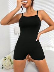 Women's Black Sheer Cami Romper Polyester Spandex Sleeveless All-Season Casual