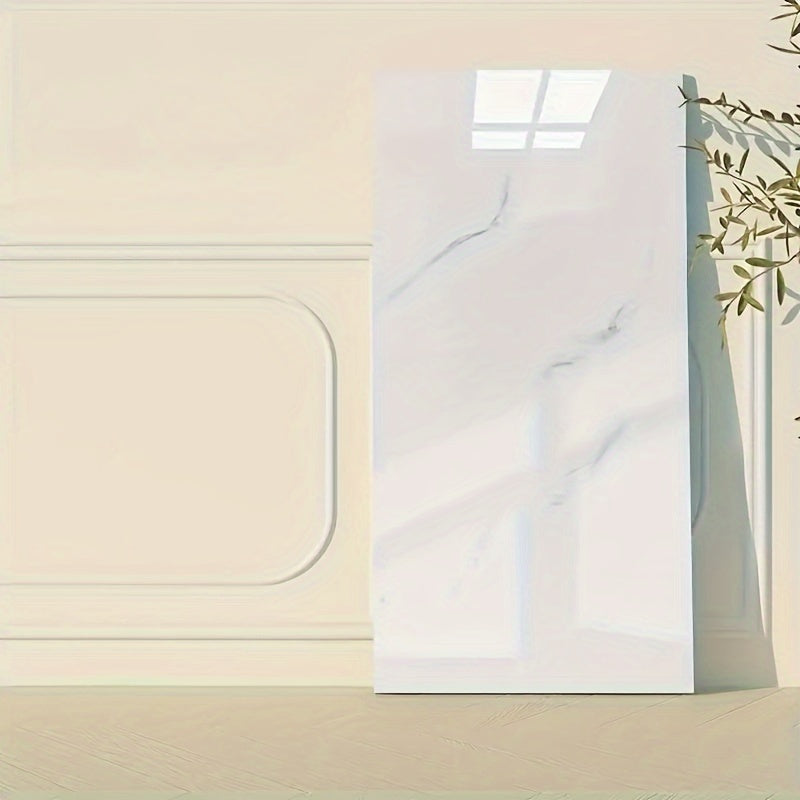 32 pieces of 3D marble pattern self-adhesive wall tiles, waterproof PVC, glossy finish, contemporary style, easy to apply and washable. Can be used for kitchen, living room, and bathroom