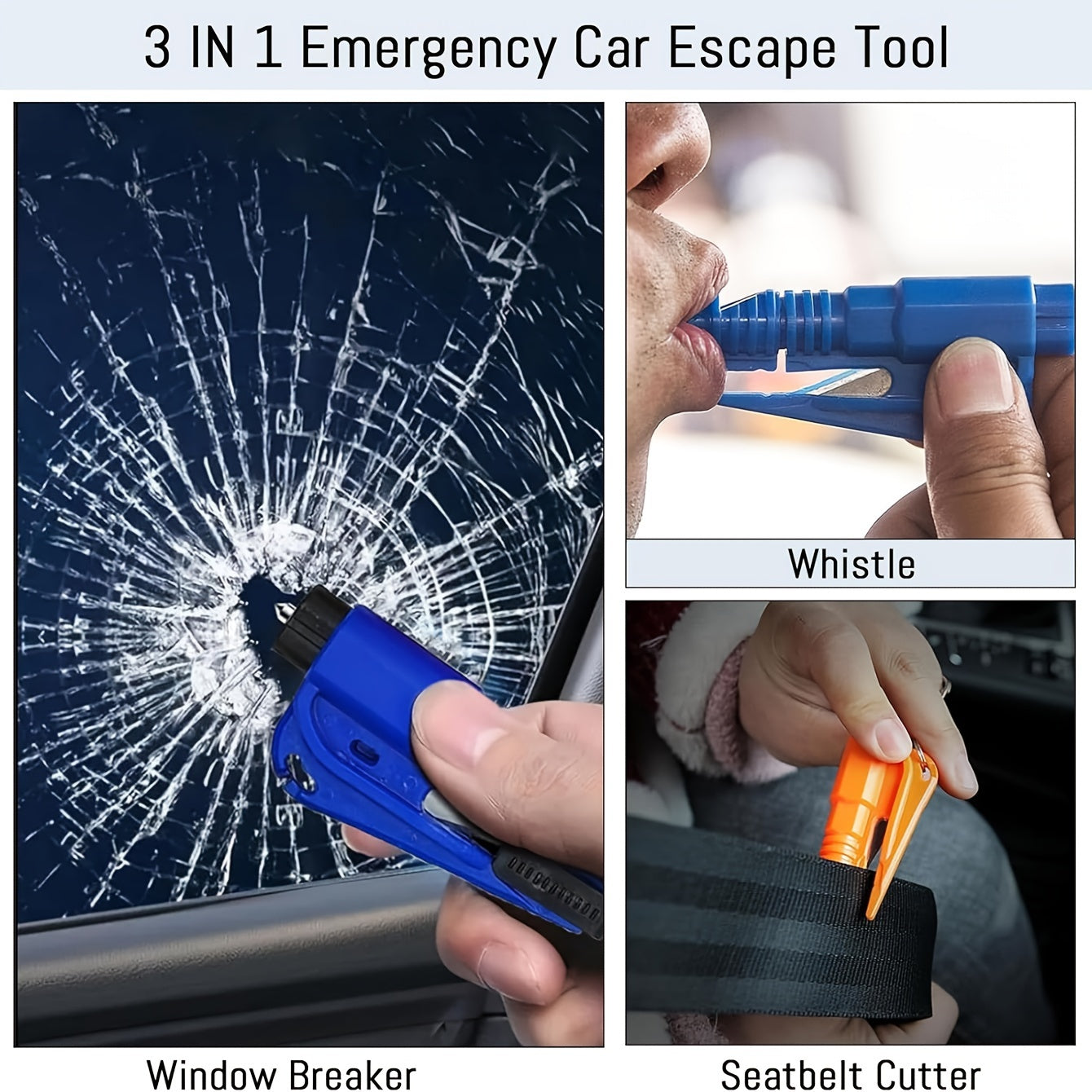 Set of 8 Survival Tools Including Personal Alarm Mini Window Breaker and Whistle in Durable Zinc Alloy