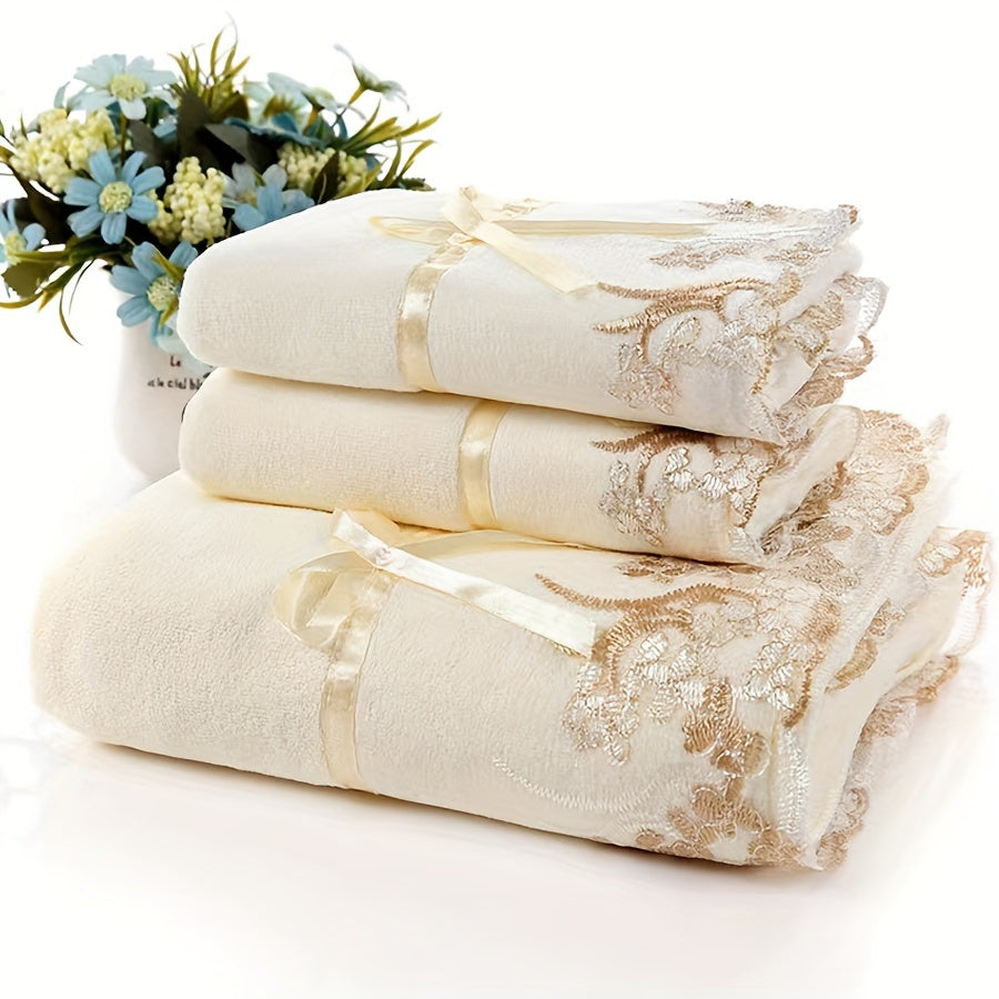 Microfiber Towel Set with Lace Trim Soft Absorbent Durable Bathroom