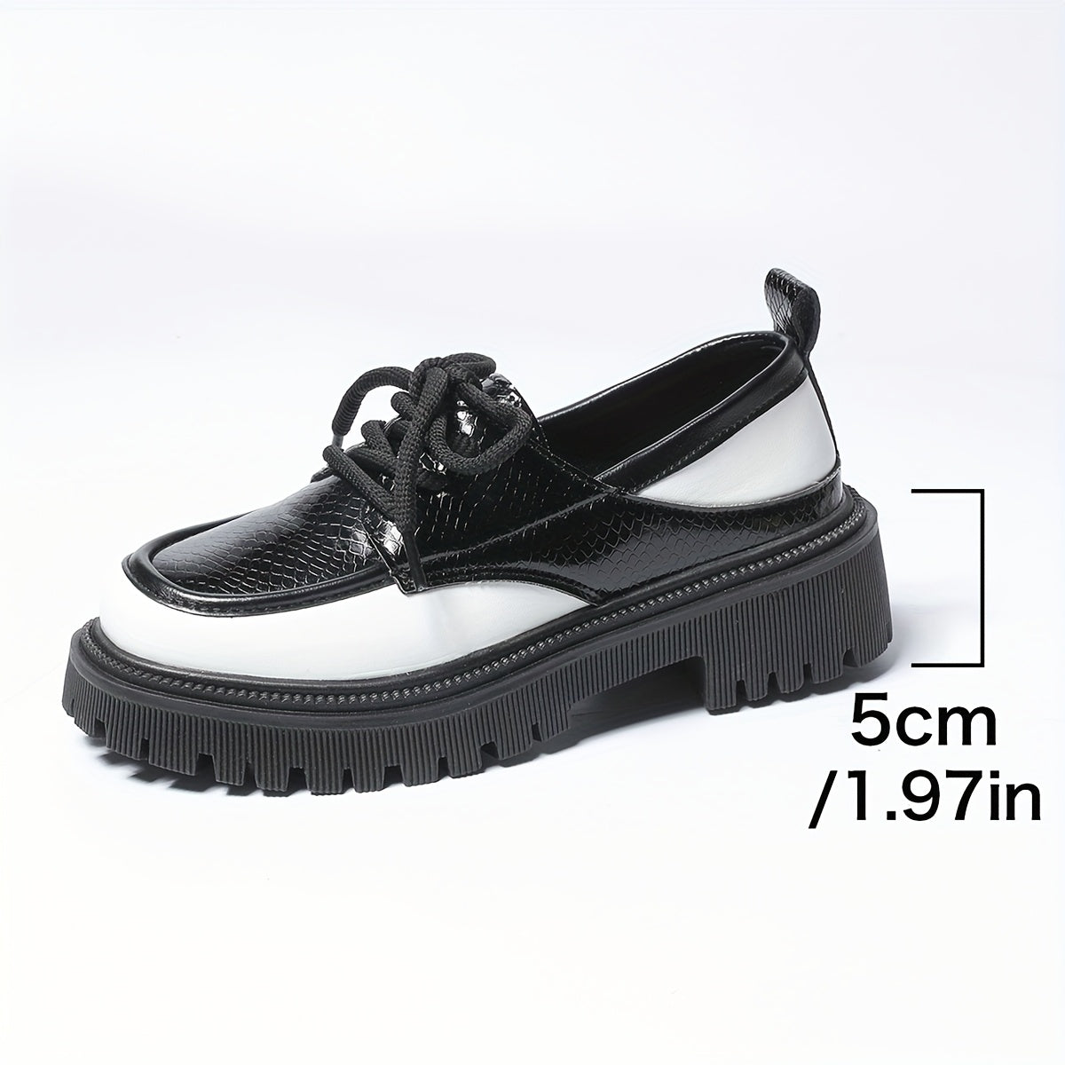 Women's Chunky Platform Loafers Faux Leather Snake Pattern Black White All-Season Shoes