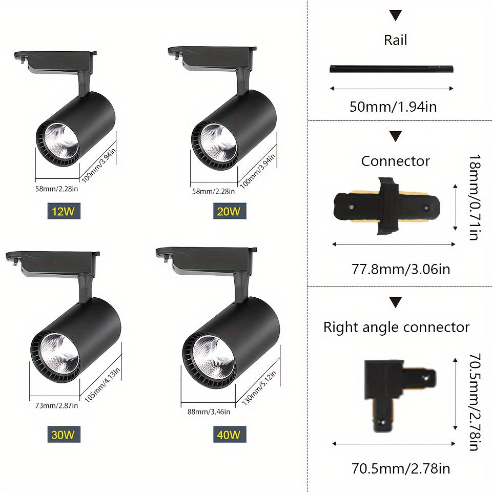 4-Piece LED Track Light Set 12W 20W 30W 40W Adjustable for Home and Store