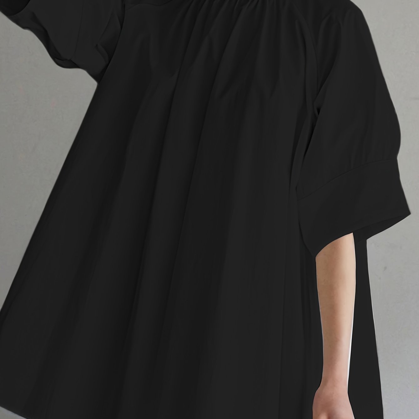 White Women's Casual Woven Cotton Short Sleeve Shirt with Stand Collar