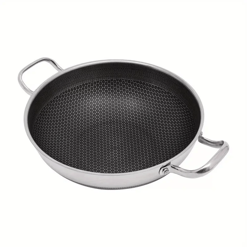Stainless Steel Wok Pan 32/34/36cm Non-Stick Induction Gas Safe Honeycomb Design