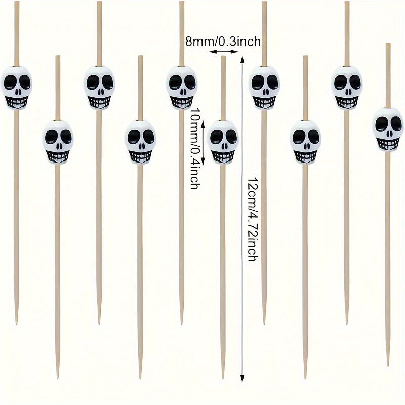 100 ta bosh suyagi dizayni yog'och tish cho'tkalari, Halloween va Rojdestvo partiyalari uchun mos, bezatish, meva shishalari, taomlar va kokteyl aralashtirish uchun mukammal.
