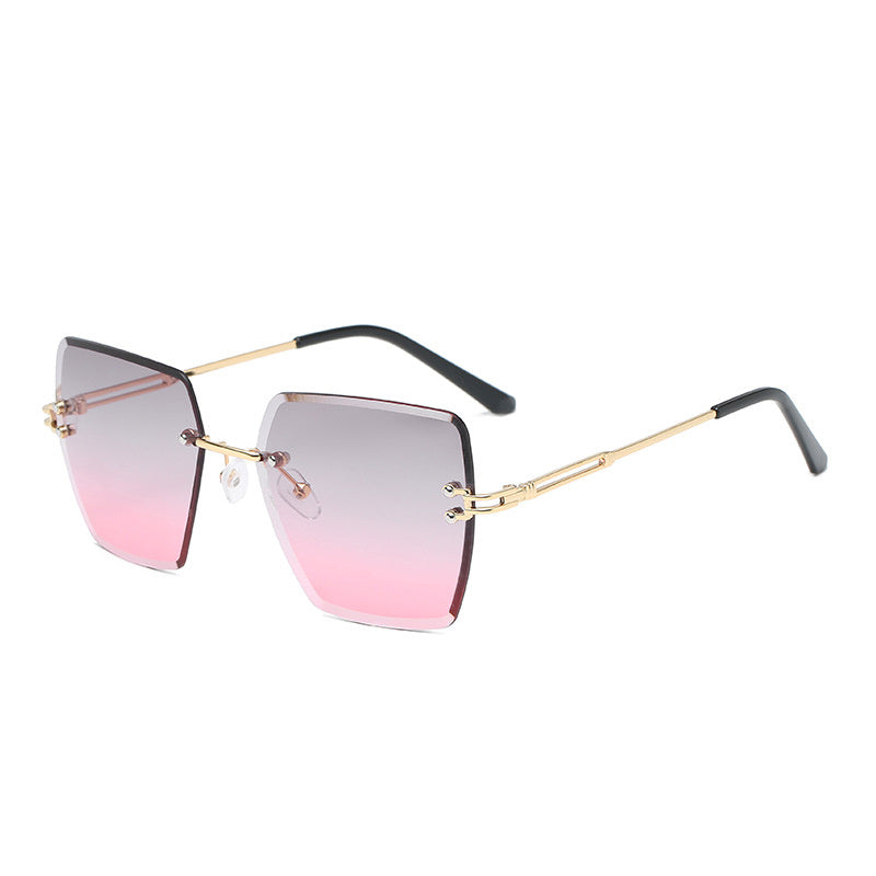 Gafas de moda sin montura con lentes degradados, inspiración oceánica, marco de metal para actividades al aire libre