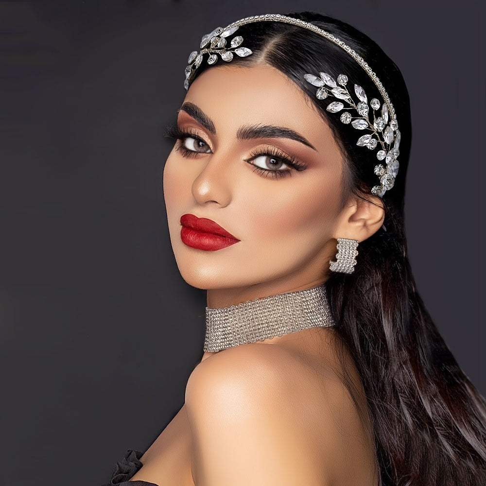 Bridal Headpiece Rhinestone Crown Wedding Hair Accessory Disc Shape Simple Headband