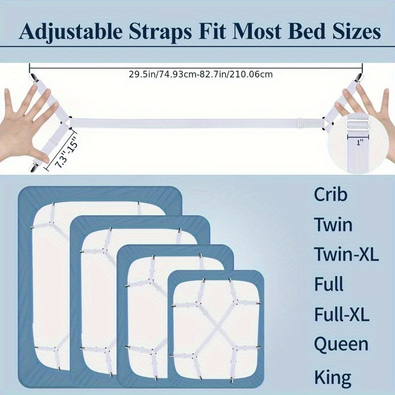 Adjustable Crisscross Bed Sheet Straps Set of 2 Elastic Fasteners Mattress Cover Clips