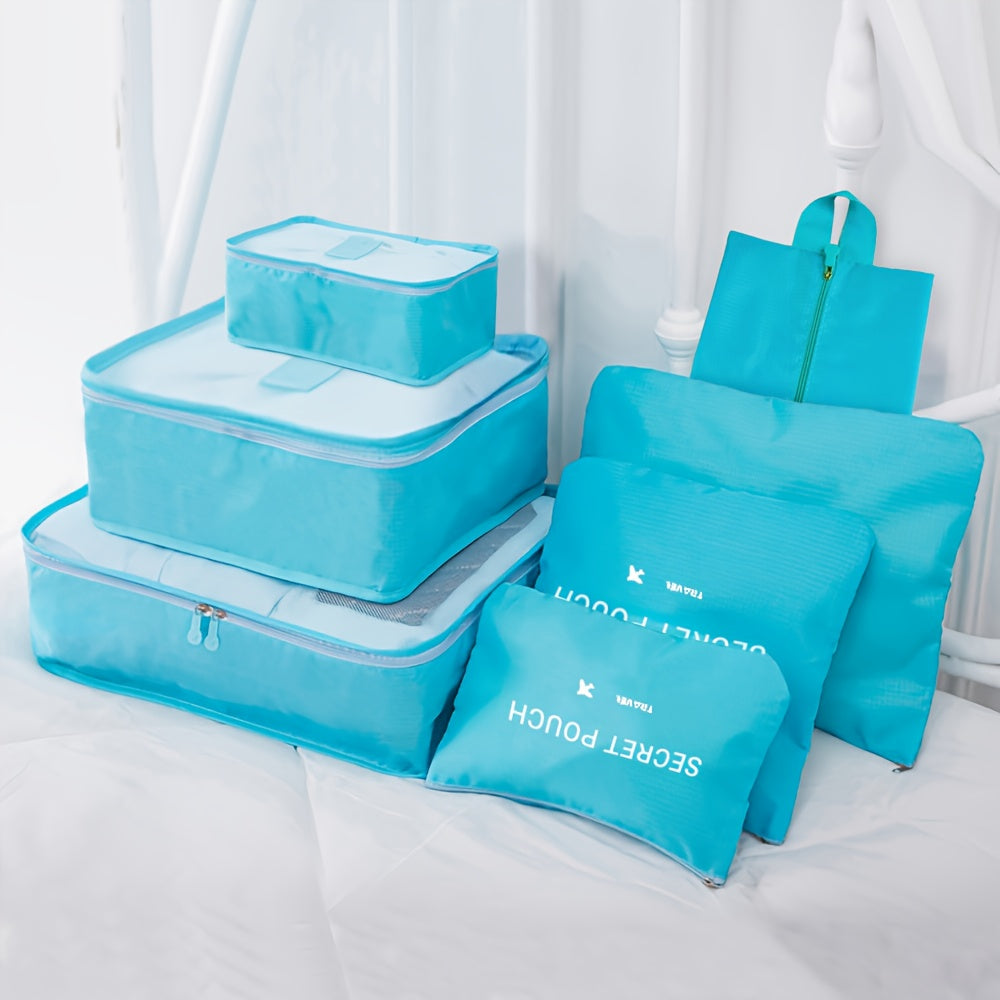 7-Piece Travel Organizer Set Oxford Cloth Zipper Closure Lightweight and Stain Resistant