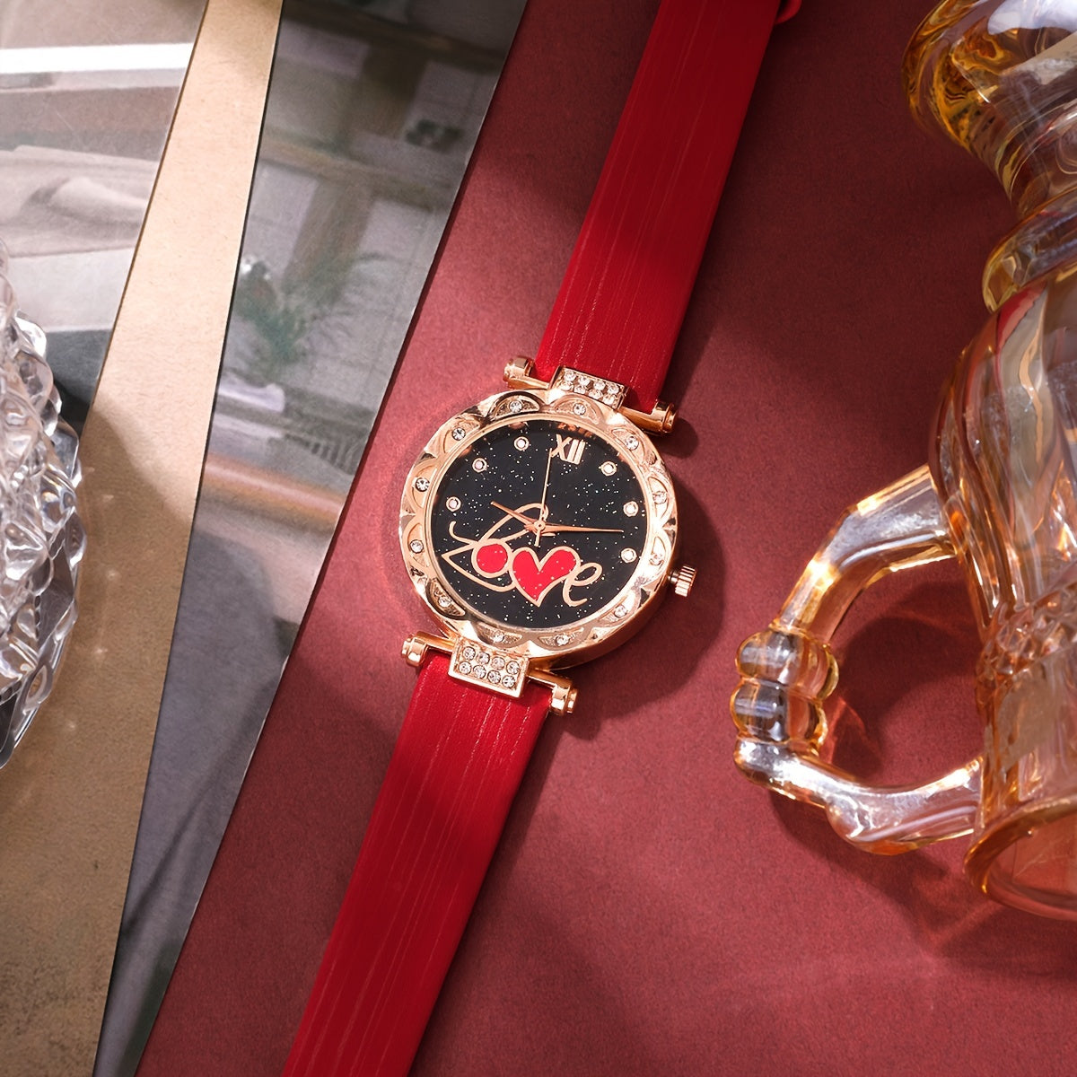 Women's Watch and Jewelry Set for Mother's Day with Rhinestone Accents