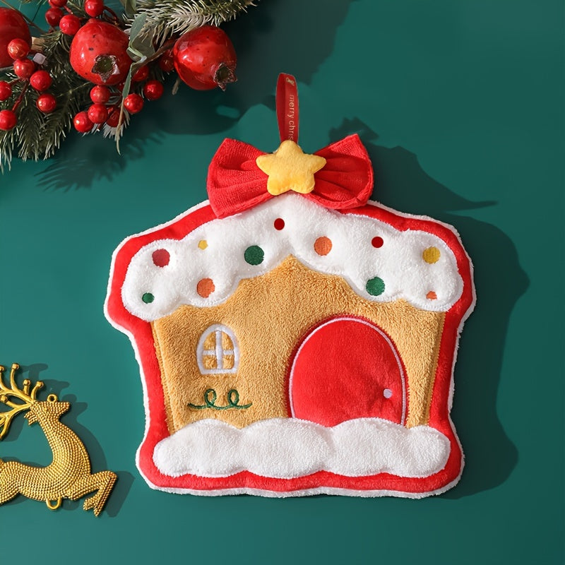 Bayramona Rojdestvo qo'l sochiq, Santa va rengey dizaynlari bilan, ultra-absorbent mikroto'qima, osish halqasi. Ideal bayram hammom bezaklari va sovg'a.