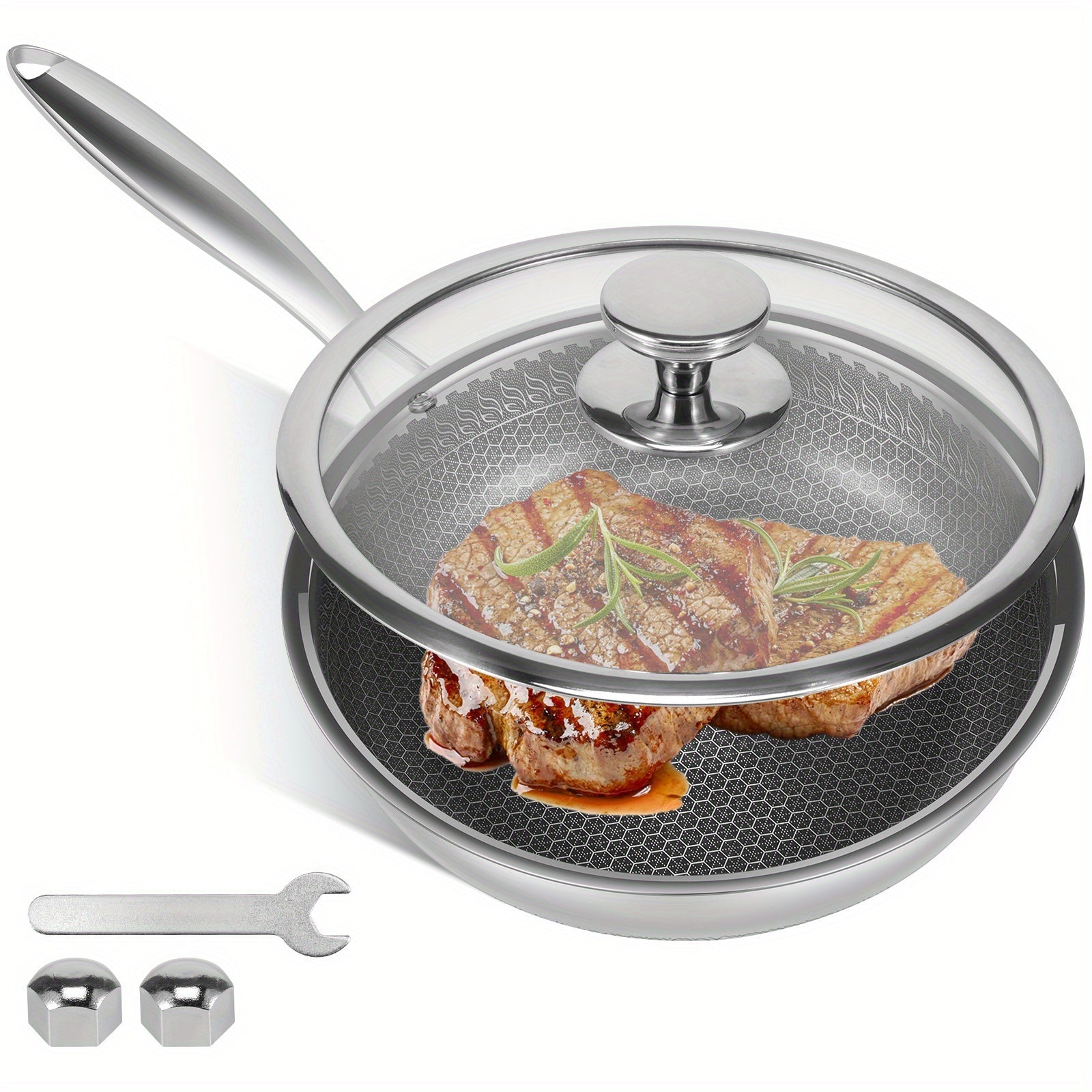 Stainless Steel Frying Pan with Lid 25.4cm Nonstick Induction Compatible