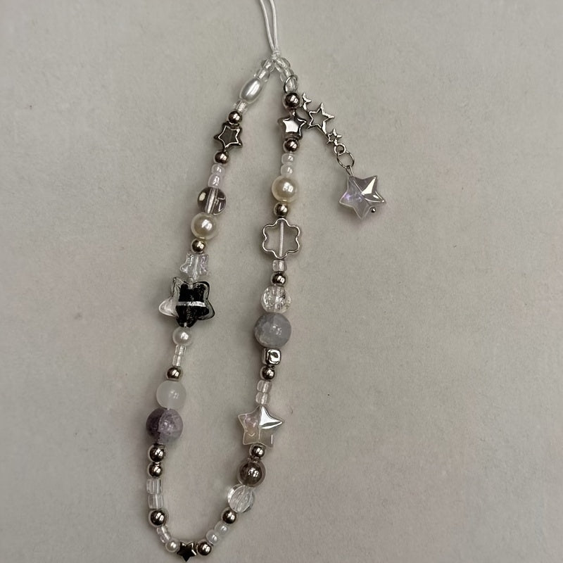 Beaded Phone Lanyard with Star and Pearl Accents for Cellphones and Cameras