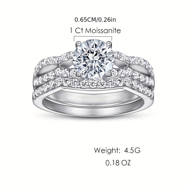 "Vaqt o‘tkazmaydigan fransuz uslubidagi 2-qismli 925 sterling kumush moissanit kelin uzuklari to‘plami - platina qoplamasi, haqiqiy dekabr tug‘ilgan toshi, Rojdestvo, har kuni va sayohatlar uchun mukammal, yil davomida foydalanish uchun mos"