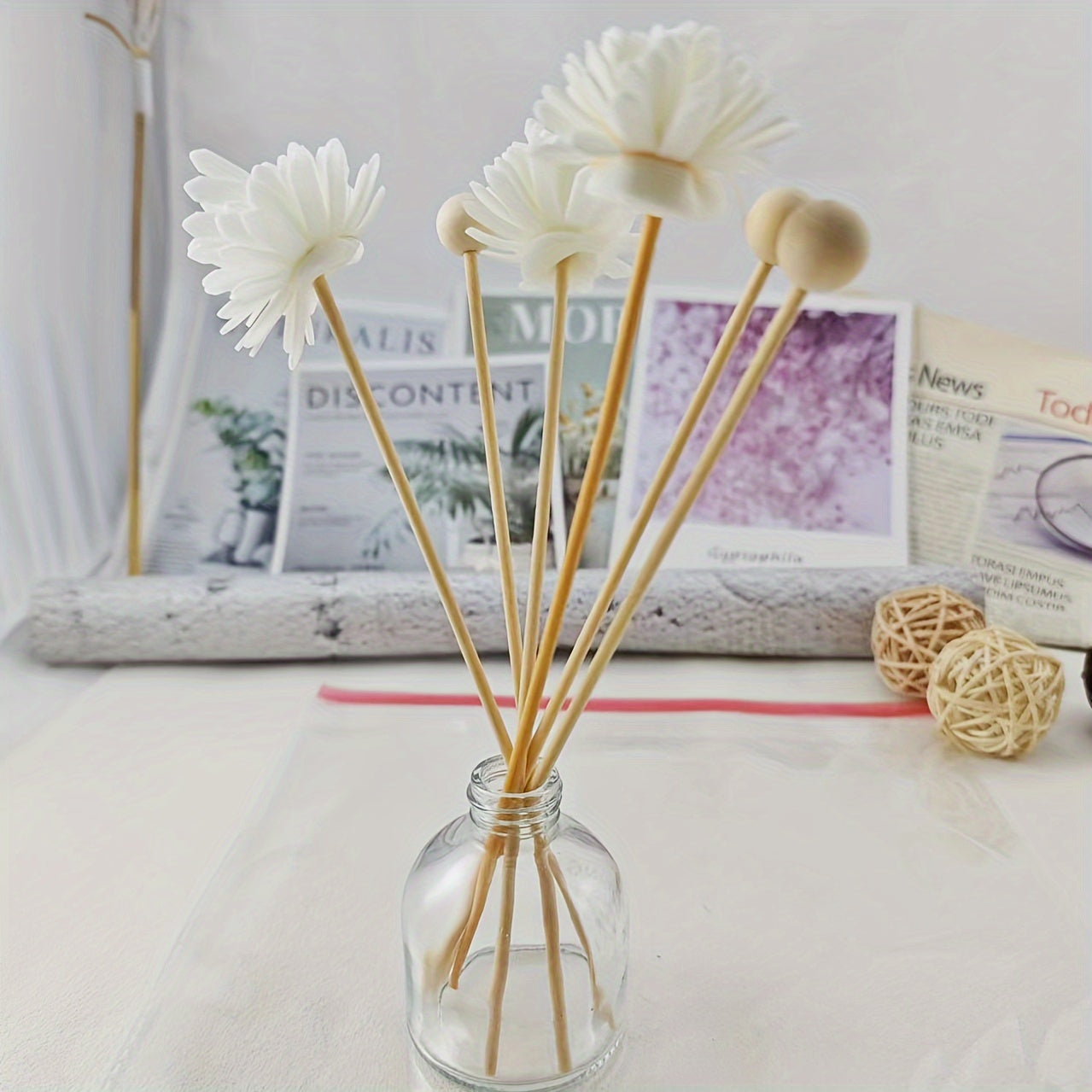 Decorative Reed Diffuser Set for Home or Office Aromatherapy Oil Sticks and Log Material Flowers