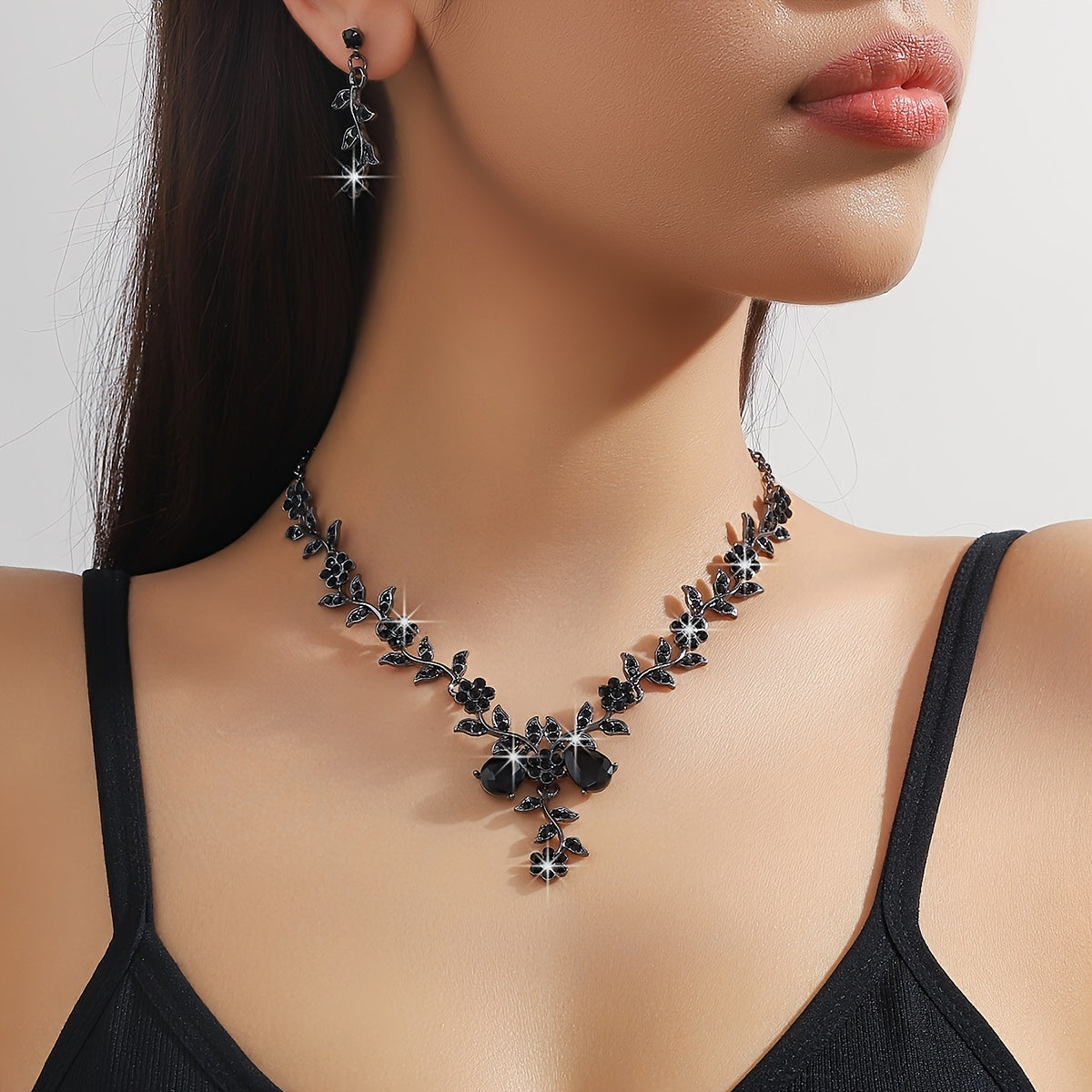 3-Piece Jewelry Set Rhinestone Necklace and Earrings for Parties and Festivals